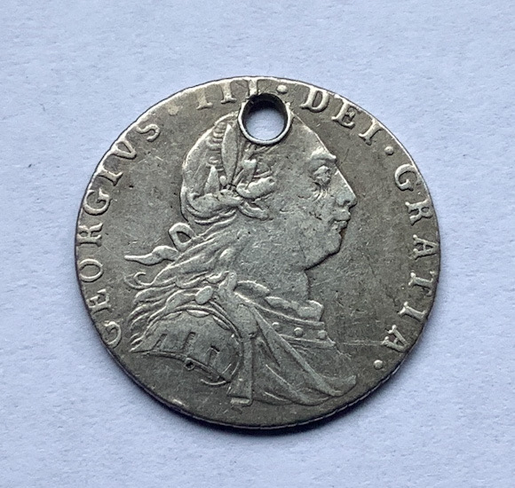 Great Britain holed 1789 sixpence coin .925 silver